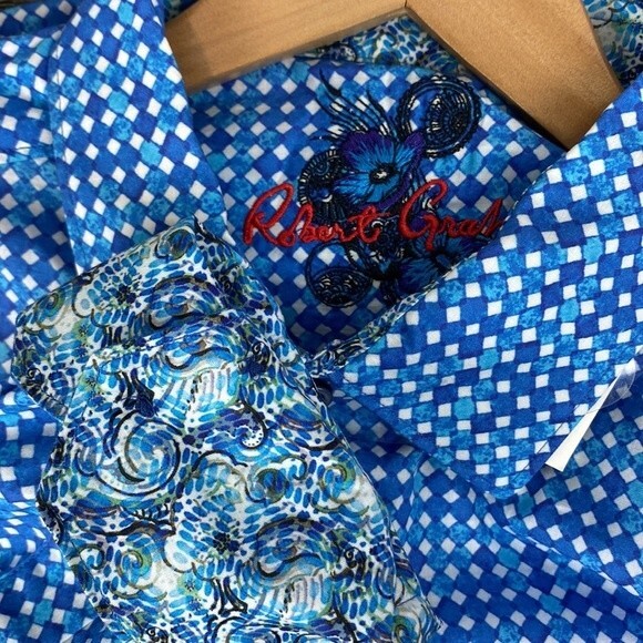 Robert Graham Blue & White Print Long Sleeve Button Close Shirt NEW XL - Picture 5 of 8